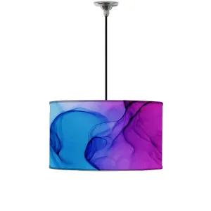 Ceiling Lamp Hanging Drum Lampshade - Purple Blue Ink Watercolor