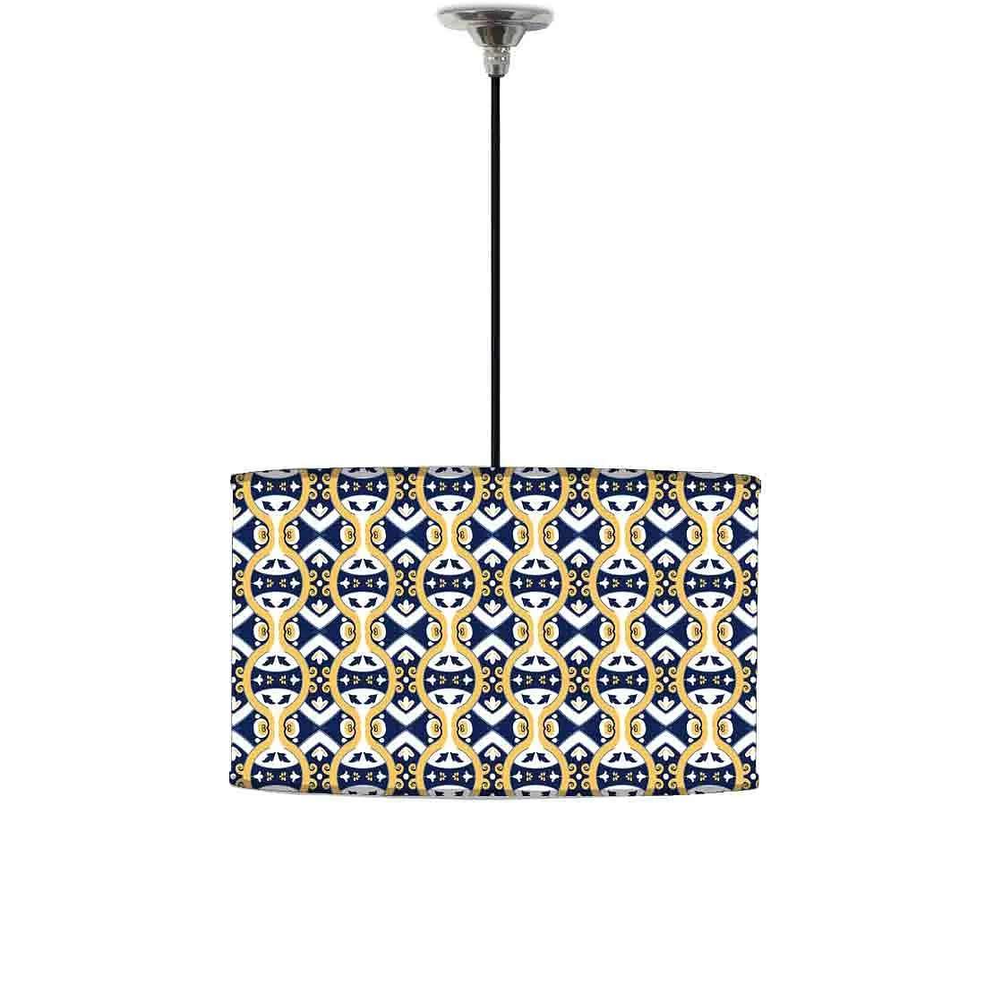Ceiling Lamp Hanging Drum Lampshade - Spanish Tiles Pattern
