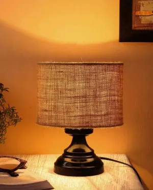Charming Beige Jute Designer Table Lamp With Iron Base | 6 x 8 inches