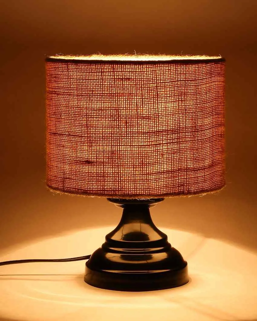 Charming Beige Jute Designer Table Lamp With Iron Base | 6 x 8 inches