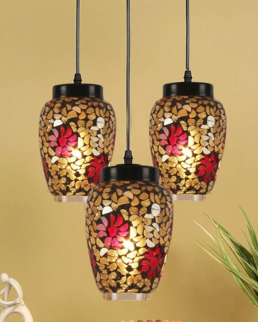 Cluster Flower Mosaic Glass Three Hanging Lamps With Base | 10 x 20 inches