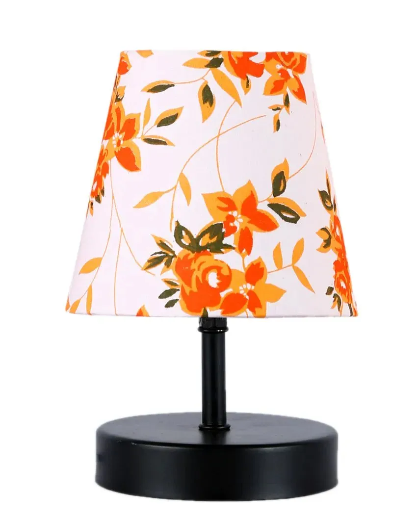 Colorful Flower & Leaf Cotton Round Wooden Black Base Table Lamp | 6 x 8 inches
