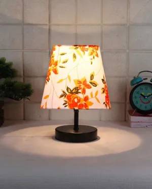 Colorful Flower & Leaf Cotton Round Wooden Black Base Table Lamp | 6 x 8 inches