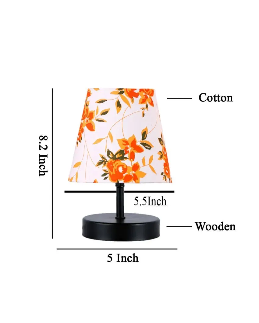 Colorful Flower & Leaf Cotton Round Wooden Black Base Table Lamp | 6 x 8 inches