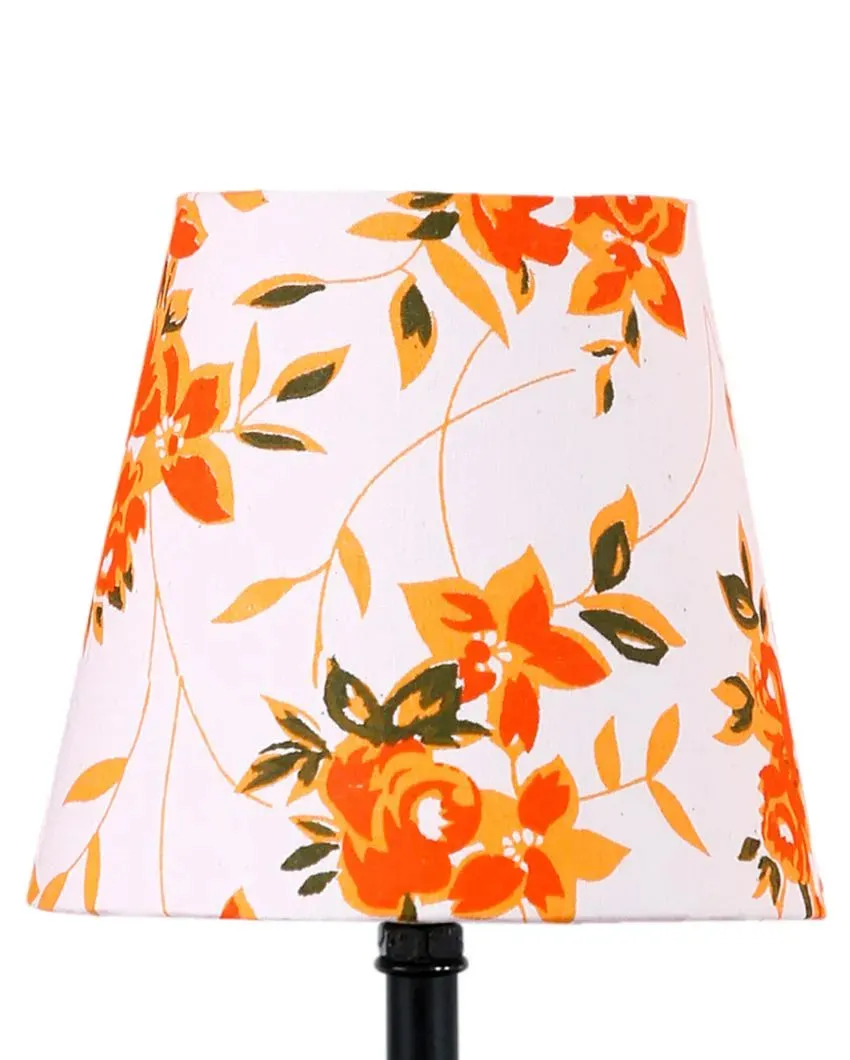 Colorful Flower & Leaf Cotton Round Wooden Black Base Table Lamp | 6 x 8 inches