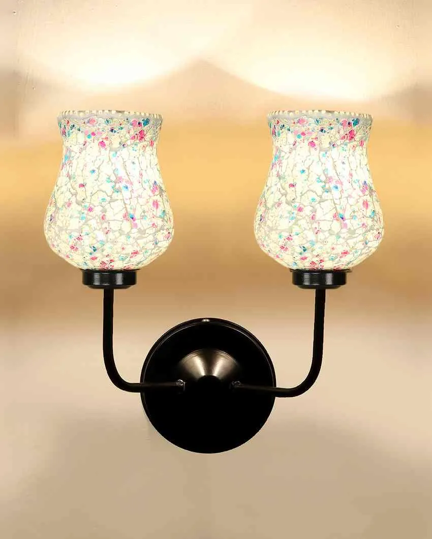 Colorful Mosaic Glass Wall Mounted Dual Lamp With Iron Base | Set of 2 | 5 x 11 x 14 inches