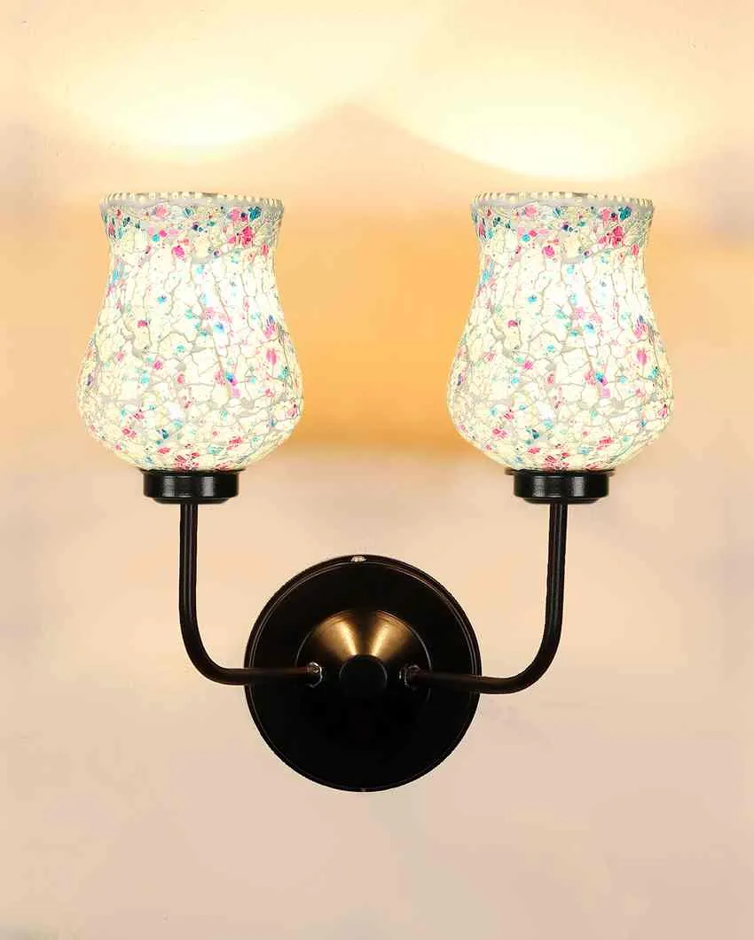 Colorful Mosaic Glass Wall Mounted Dual Lamp With Iron Base | Set of 2 | 5 x 11 x 14 inches