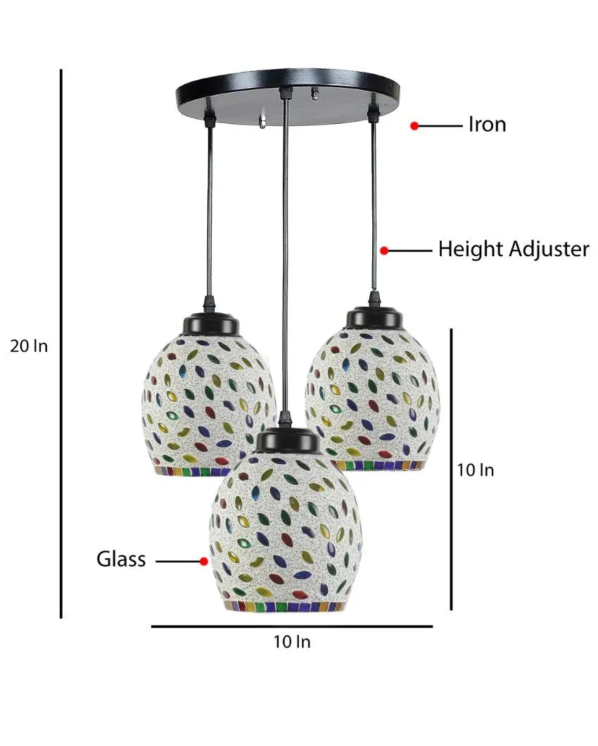 Colorful Seeds Mosaic Cluster Three Hanging Lamps | 10 x 20 inches