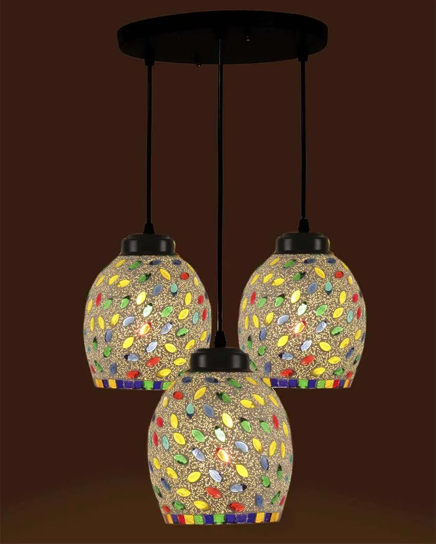 Colorful Seeds Mosaic Cluster Three Hanging Lamps | 10 x 20 inches
