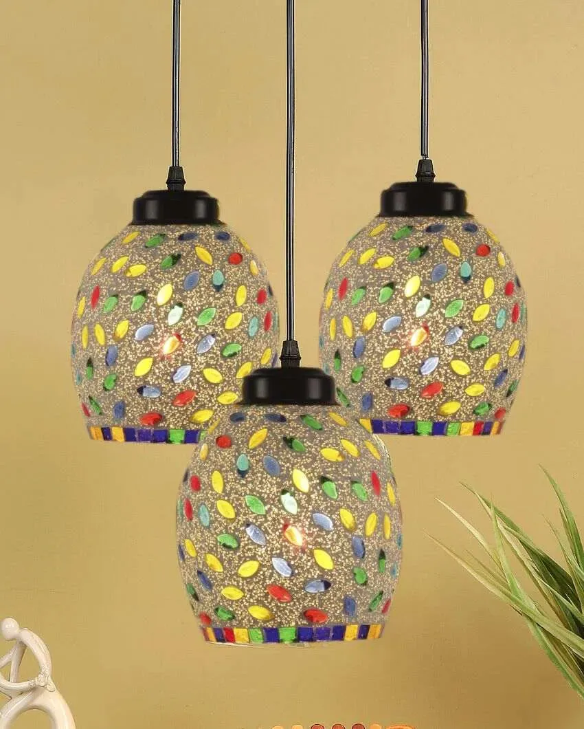 Colorful Seeds Mosaic Cluster Three Hanging Lamps | 10 x 20 inches