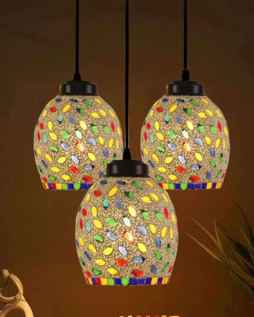 Colorful Seeds Mosaic Cluster Three Hanging Lamps | 10 x 20 inches