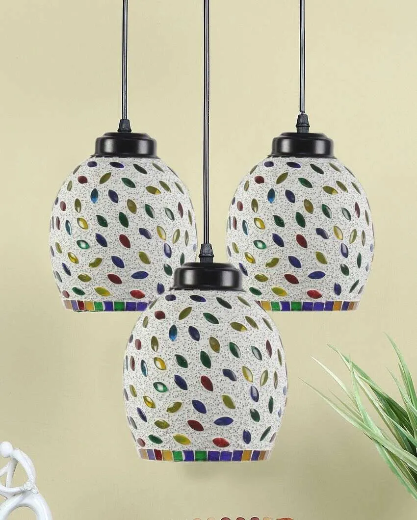 Colorful Seeds Mosaic Cluster Three Hanging Lamps | 10 x 20 inches