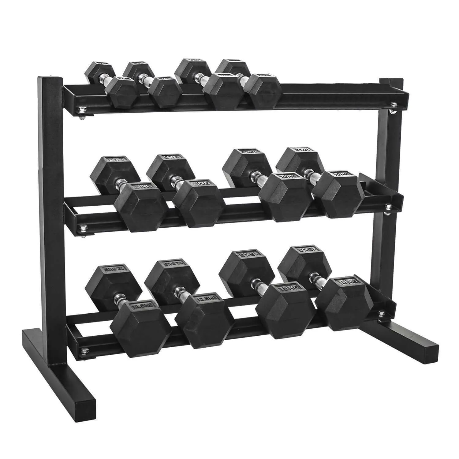 Combo Offer - Hex Dumbbell Set 2.5 Kg to 15 Kg with 3 Tier Rack   Flat Bench A0011