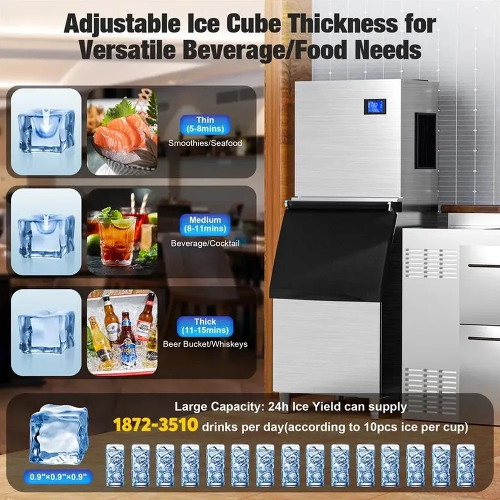 Commercial Air Cooled Ice Maker Machine With Bin, 22'', 110V, 450 lb.