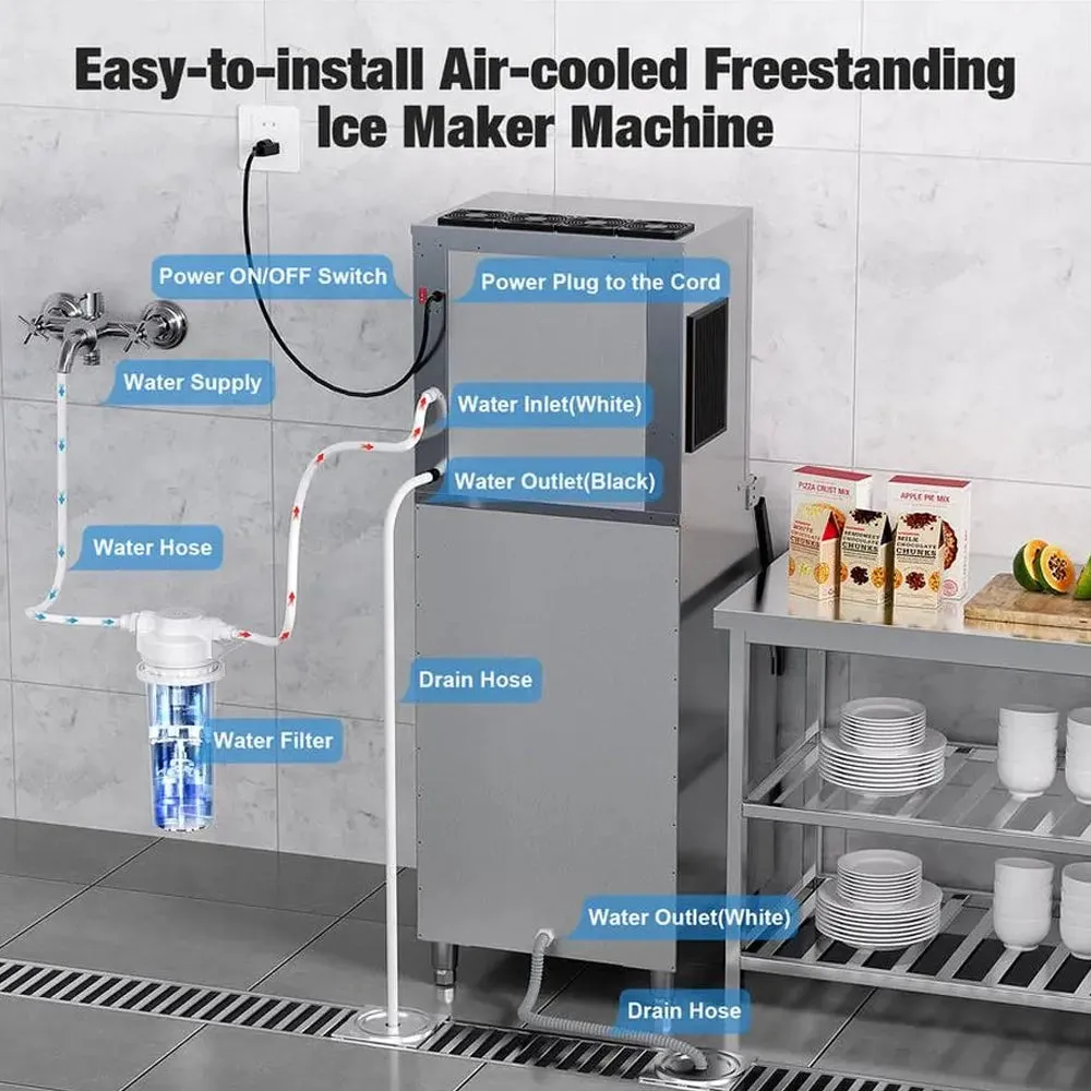 Commercial Air Cooled Ice Maker Machine With Bin, 22'', 110V, 450 lb.