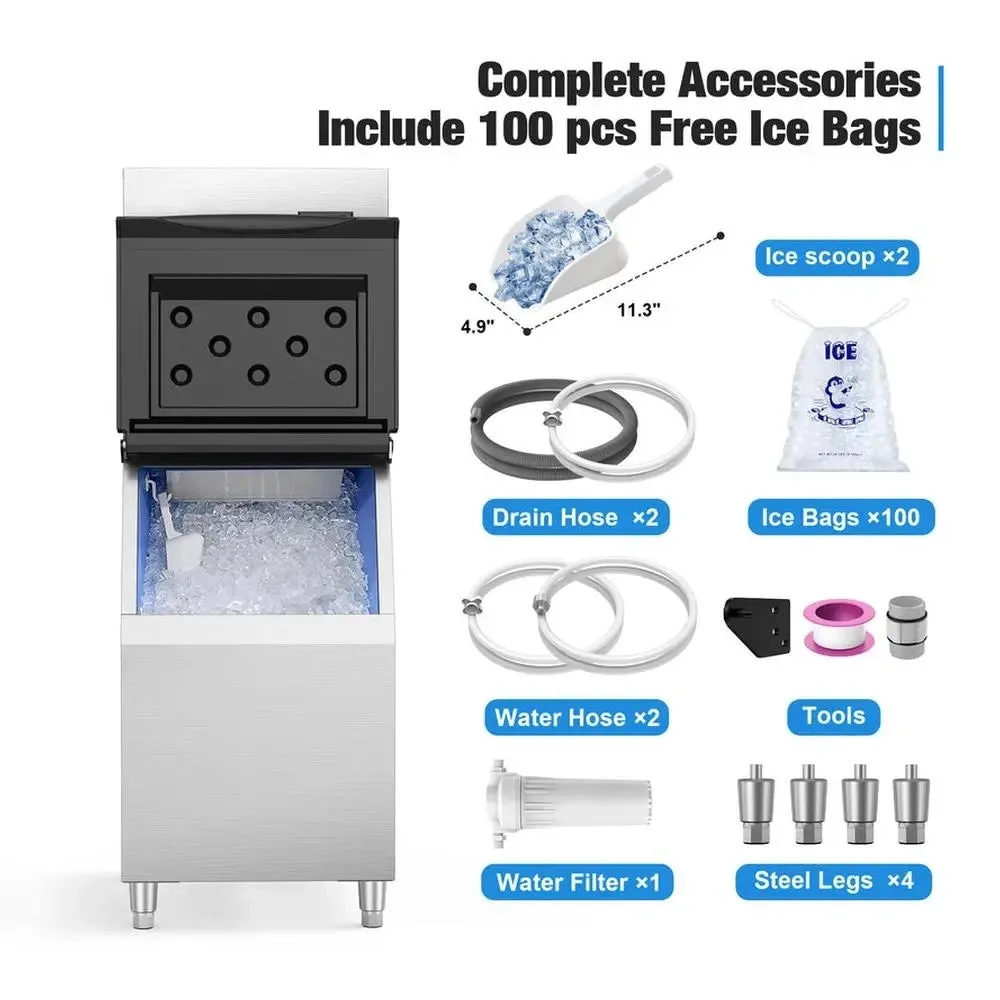 Commercial Air Cooled Ice Maker Machine With Bin, 22'', 110V, 450 lb.