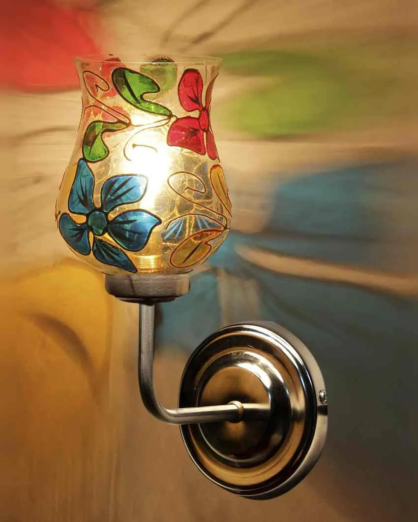 Contemporary Glass Wall Mounted Lamp With Steel Base | 9 x 4 x 13 inches