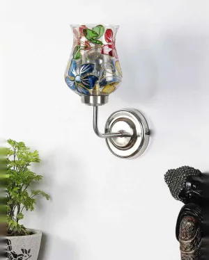Contemporary Glass Wall Mounted Lamp With Steel Base | 9 x 4 x 13 inches