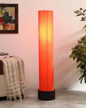 Contemporary Round Cotton Brown Wood Floor Lamp | 2.8 Feet