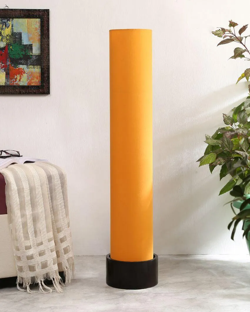 Contemporary Round Cotton Brown Wood Floor Lamp | 2.8 Feet