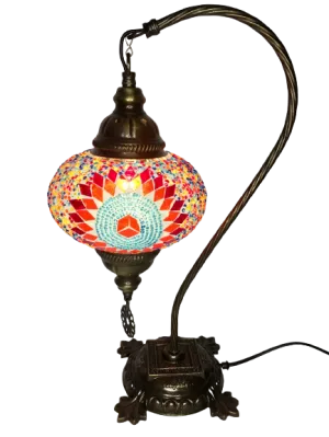 Copper Filigree Authentic Swan Neck Table Lamp - Multicolor Ball & Star