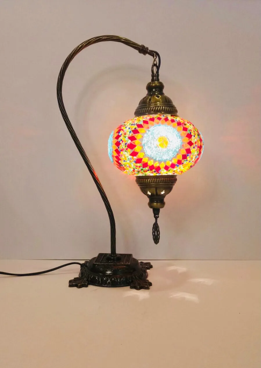 Copper Filigree Authentic Swan Neck Table Lamp - Multicolor Ball & Star