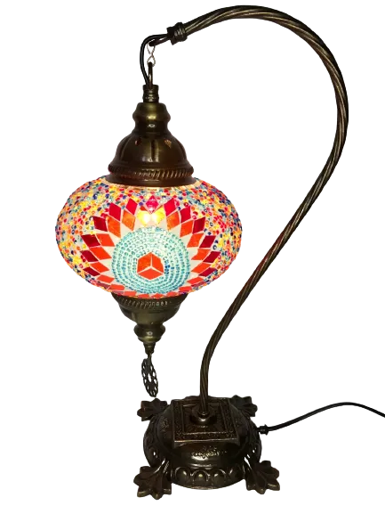 Copper Filigree Authentic Swan Neck Table Lamp - Multicolor Ball & Star