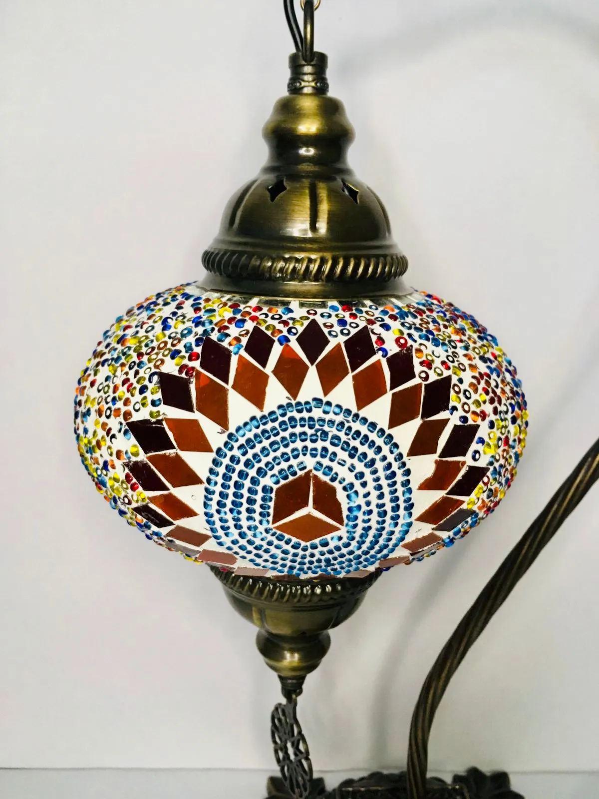 Copper Filigree Authentic Swan Neck Table Lamp - Multicolor Ball & Star