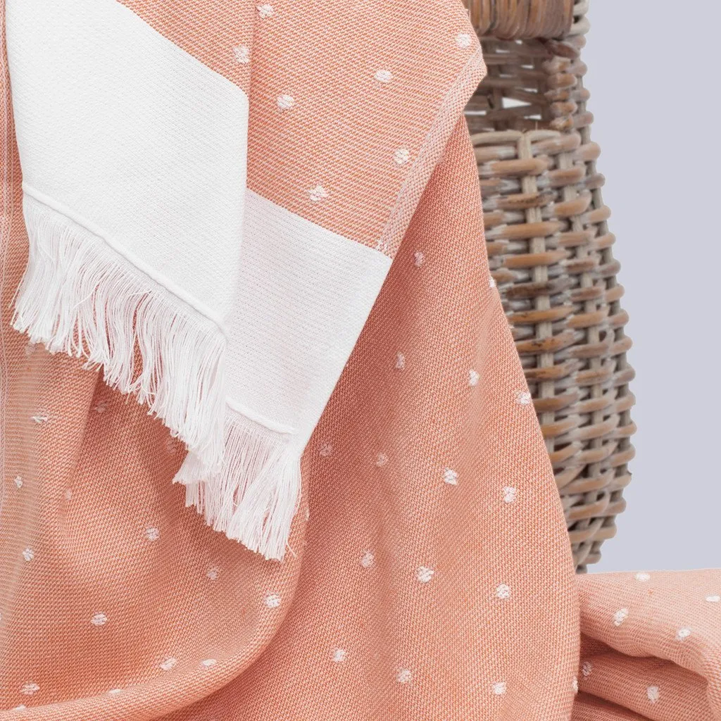 Coral Dot Fouta Towel Resort Bundle (4 Wash   4 Hand   4 Bath Towels   2 Bath Sheets)