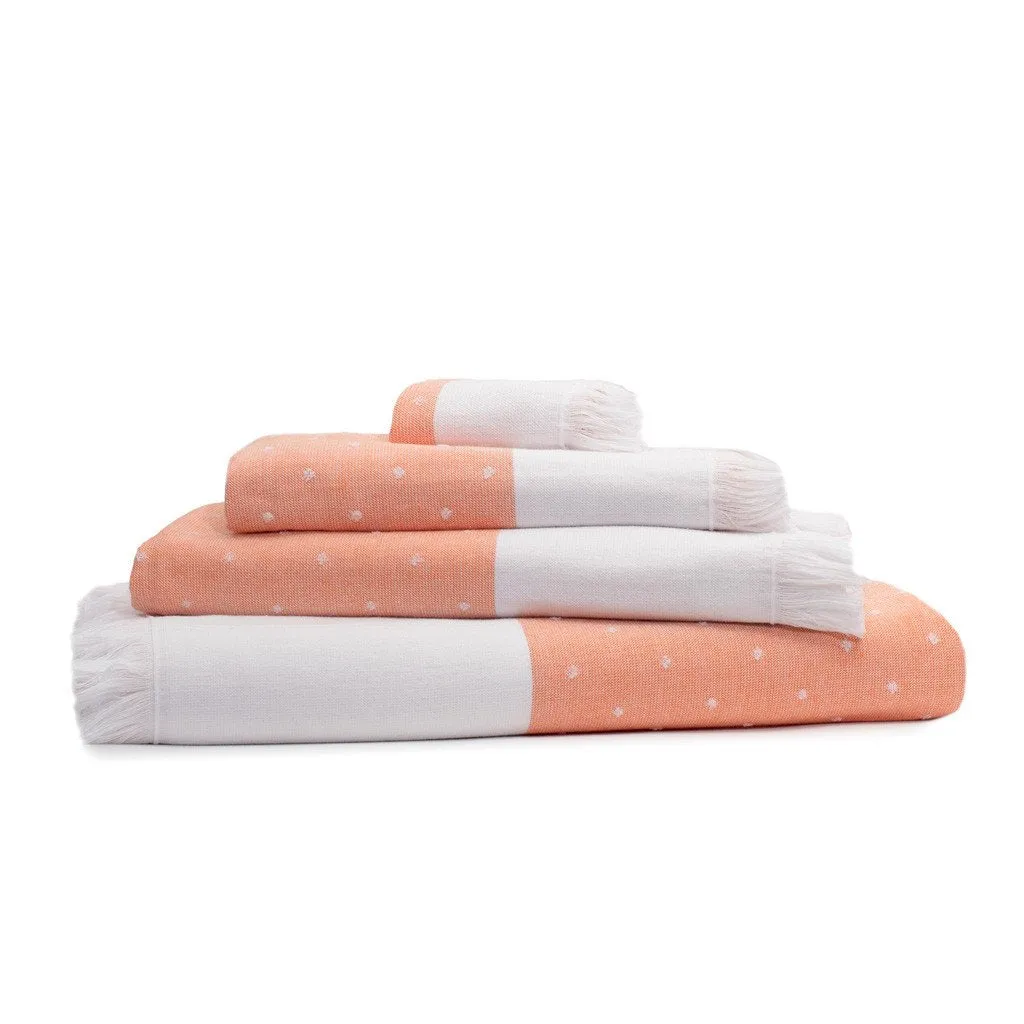 Coral Dot Fouta Towel Resort Bundle (4 Wash   4 Hand   4 Bath Towels   2 Bath Sheets)