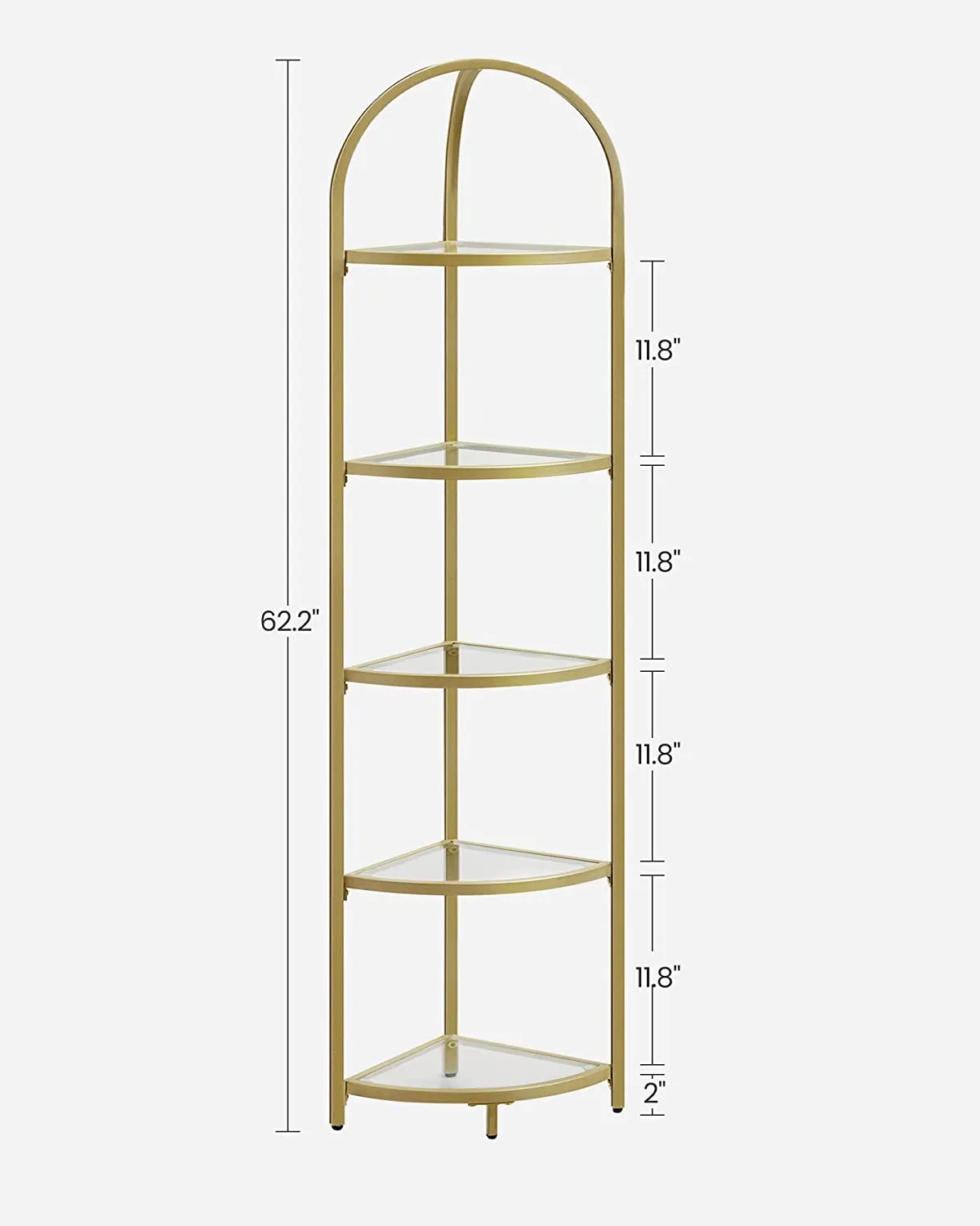Corner Shelf, 5 Tier Corner Bookshelf, Tempered Glass Shelves, Modern Style