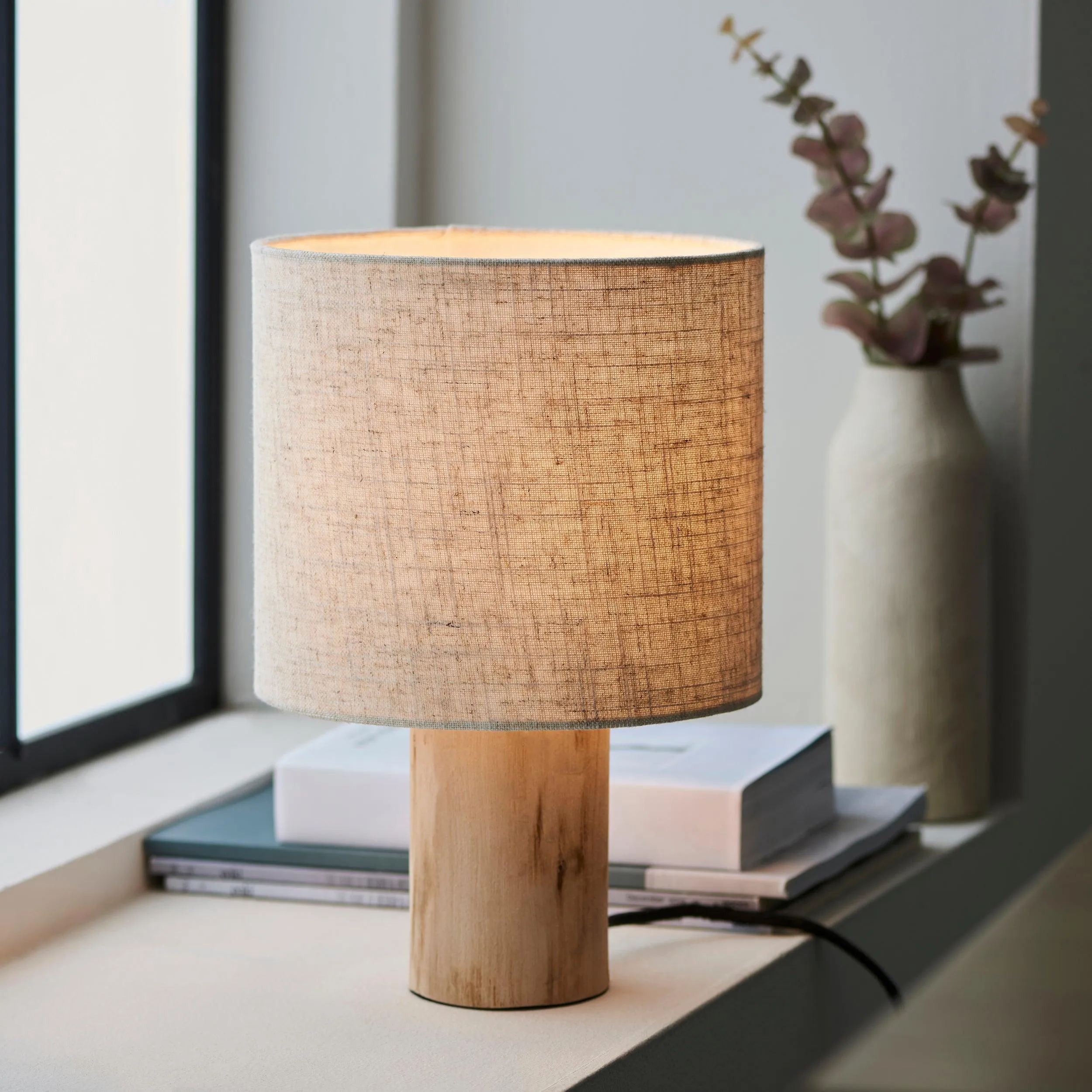 Durban 1 Light Wooden Base Table Lamp With Linen Shade