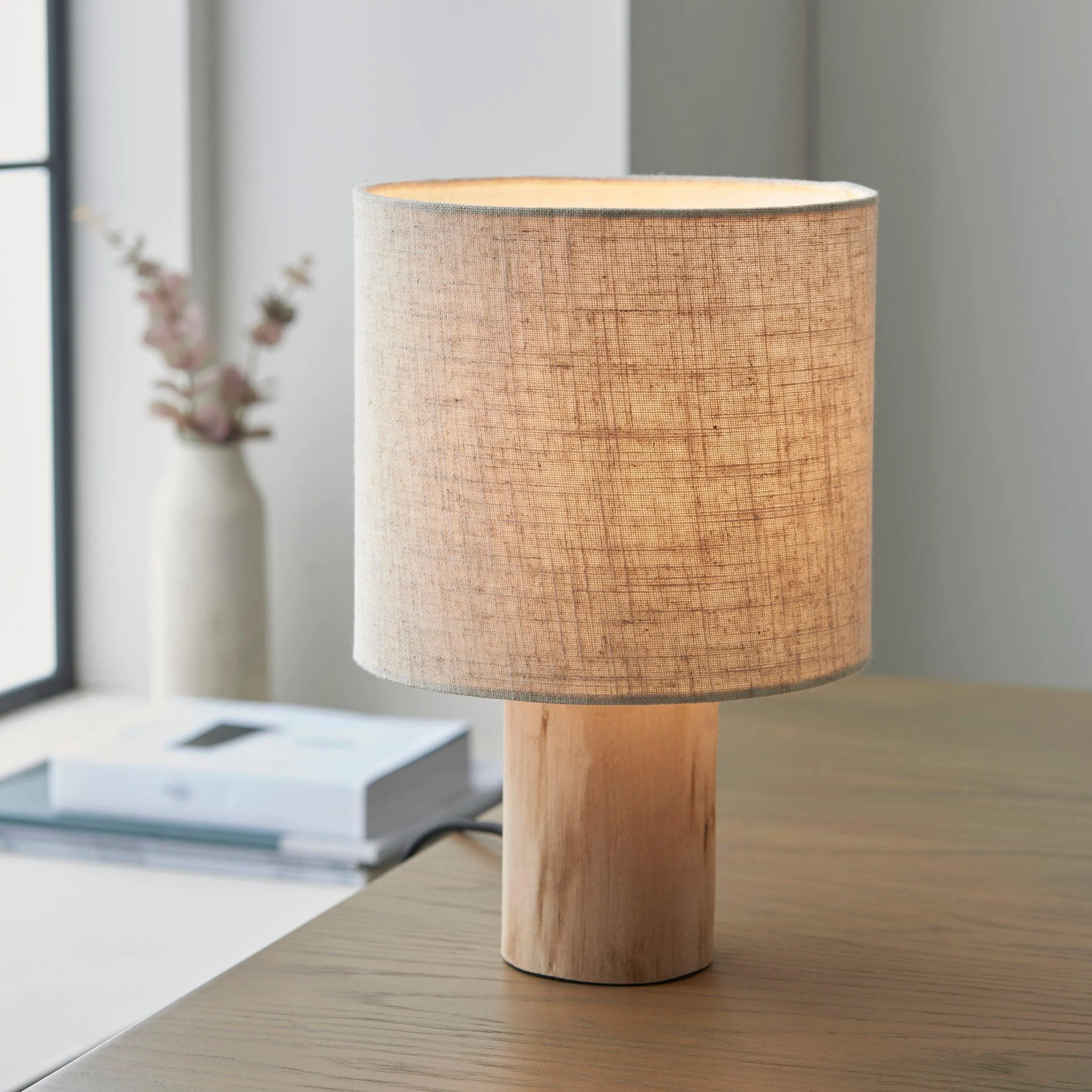 Durban 1 Light Wooden Base Table Lamp With Linen Shade