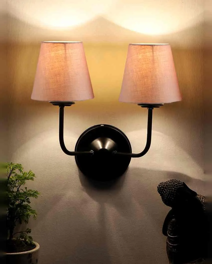 Elegant Cotton Wall Mounted Dual Lamp with Iron Base | Set of 2 | 4 x 13 inches
