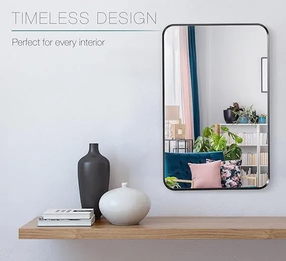 Elegant Modern Decorative Wall Mirror for Bathroom,Washbasin,Bedroom, Dressingroom,Office,Home,Room & Vanity | Perfect for Makeup and Home Décor (2.Black, (24 x 18))