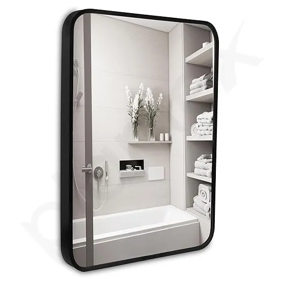 Elegant Modern Decorative Wall Mirror for Bathroom,Washbasin,Bedroom, Dressingroom,Office,Home,Room & Vanity | Perfect for Makeup and Home Décor (2.Black, (24 x 18))
