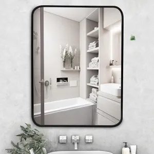 Elegant Modern Decorative Wall Mirror for Bathroom,Washbasin,Bedroom, Dressingroom,Office,Home,Room & Vanity | Perfect for Makeup and Home Décor (2.Black, (24 x 18))