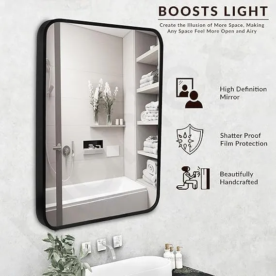Elegant Modern Decorative Wall Mirror for Bathroom,Washbasin,Bedroom, Dressingroom,Office,Home,Room & Vanity | Perfect for Makeup and Home Décor (2.Black, (24 x 18))