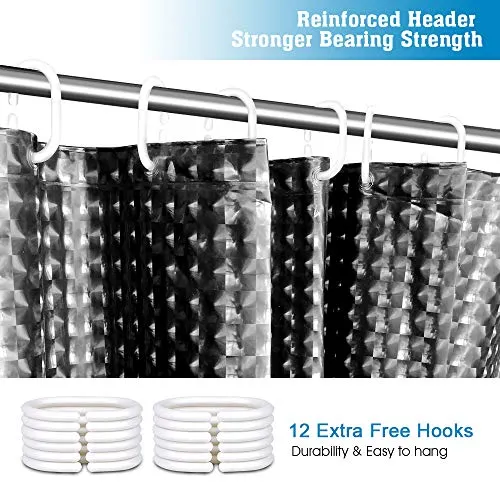 EVA Shower Curtain Liner with 12 Free Hooks, Waterproof 71x71-Inch, Eco-Friendly Bathroom Curtains