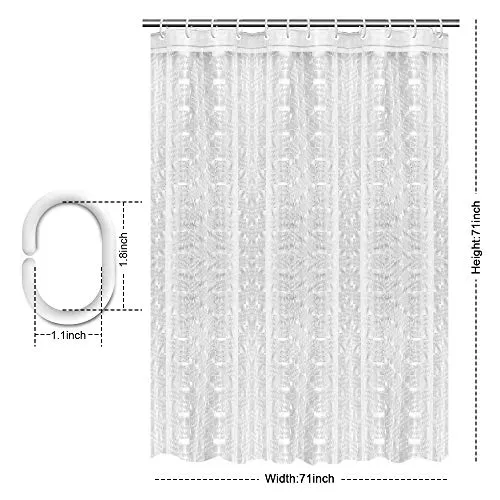EVA Shower Curtain Liner with 12 Free Hooks, Waterproof 71x71-Inch, Eco-Friendly Bathroom Curtains
