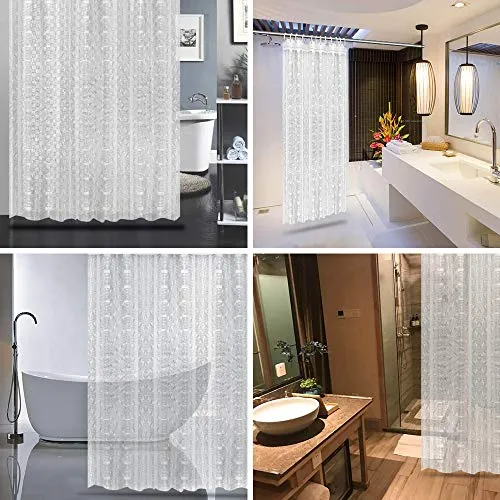 EVA Shower Curtain Liner with 12 Free Hooks, Waterproof 71x71-Inch, Eco-Friendly Bathroom Curtains