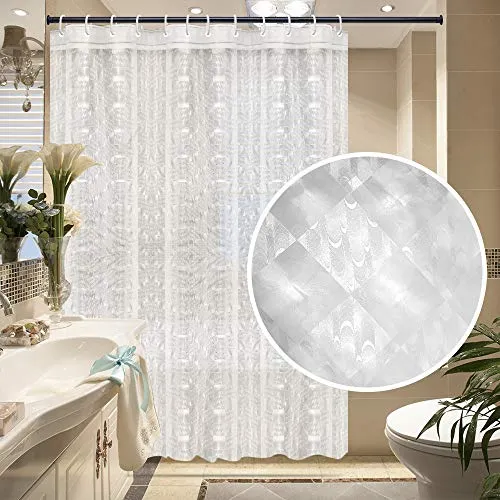 EVA Shower Curtain Liner with 12 Free Hooks, Waterproof 71x71-Inch, Eco-Friendly Bathroom Curtains