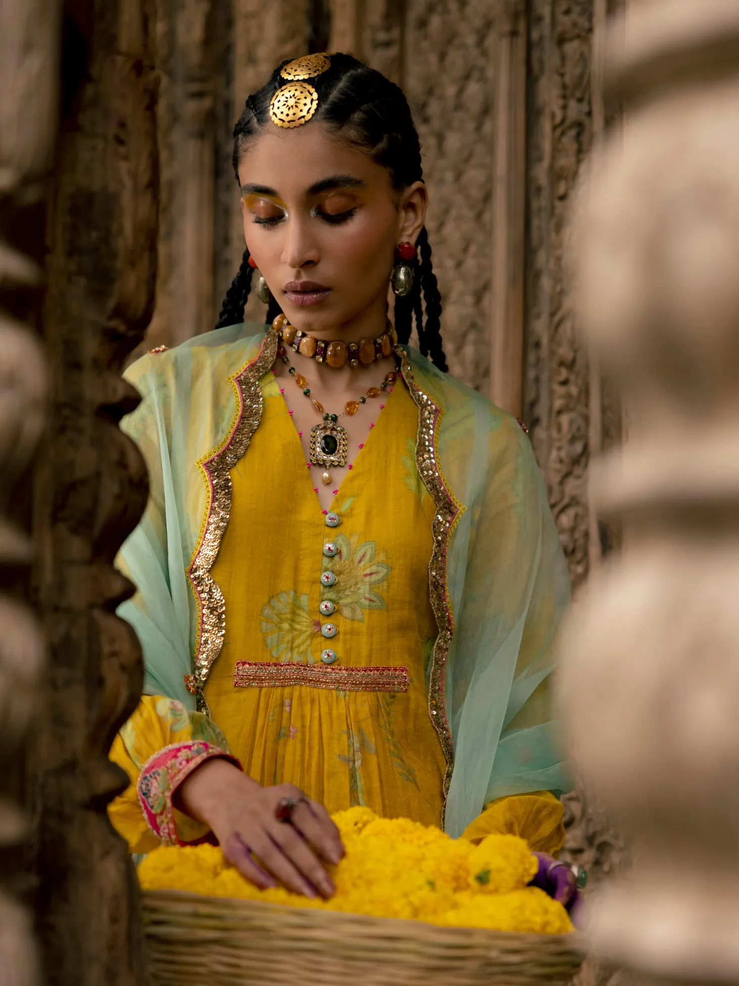 Fariba Lime Yellow Printed Kajal Aggarwal Back Yoke Kurta Set