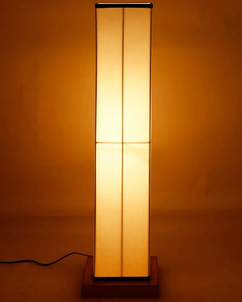 Floral Square Cotton Shade Floor Lamp With Wood Base | 2.8 Feet