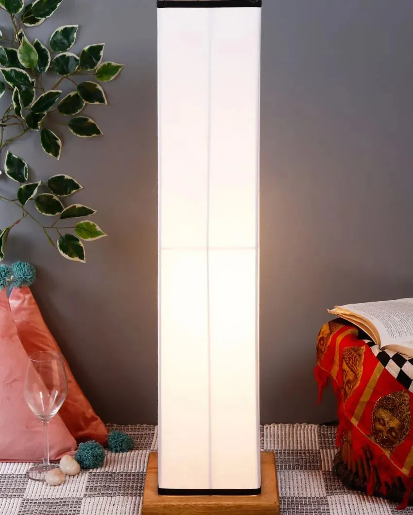Floral Square Cotton Shade Floor Lamp With Wood Base | 2.8 Feet