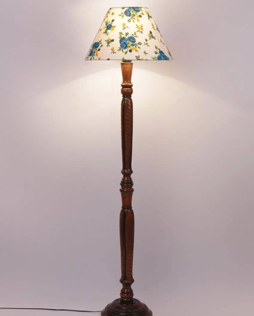 Florals Cotton Conical Wooden Floor Lamp | 14 X 56 inches