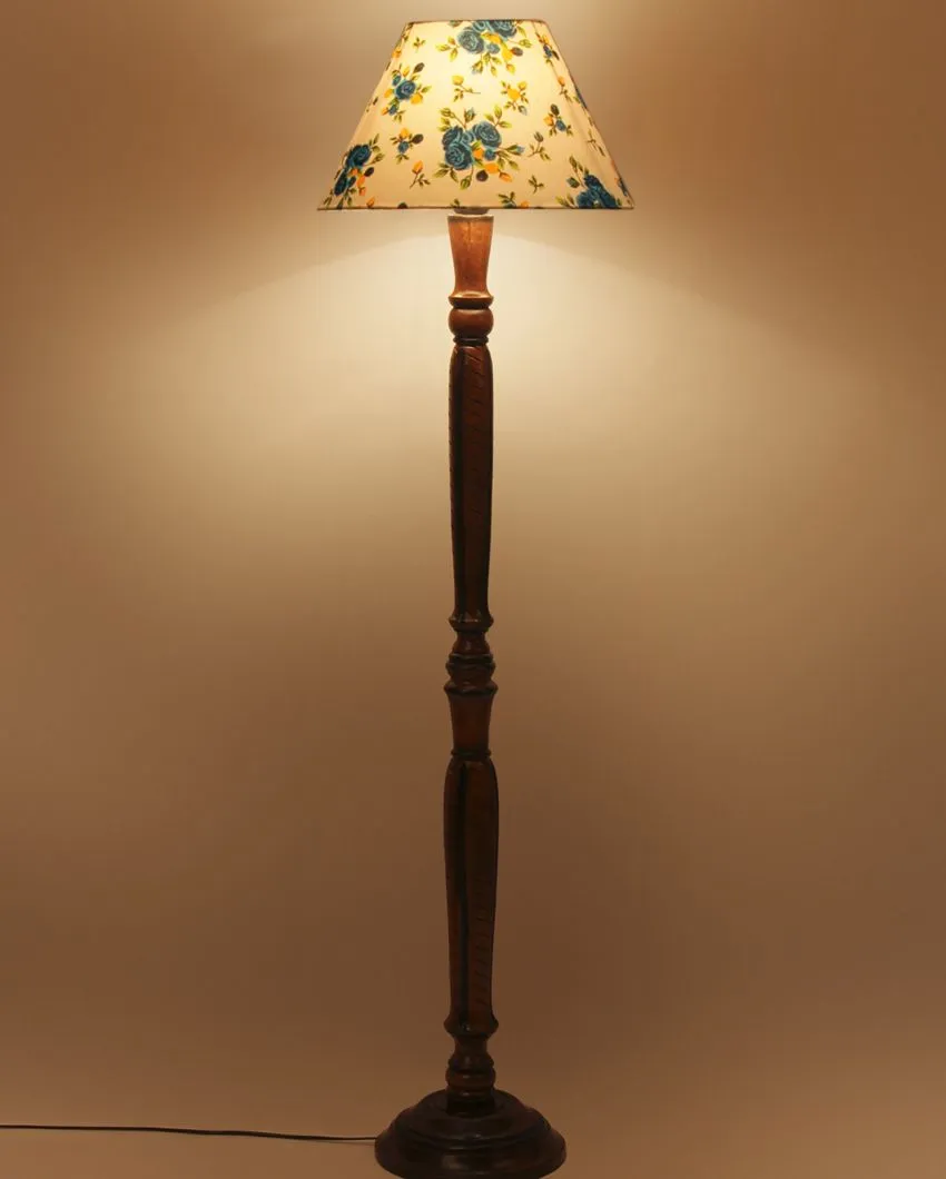 Florals Cotton Conical Wooden Floor Lamp | 14 X 56 inches