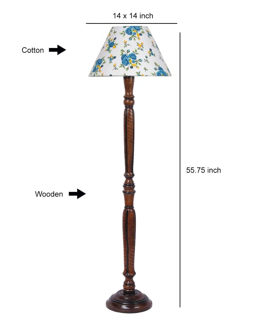 Florals Cotton Conical Wooden Floor Lamp | 14 X 56 inches