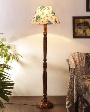 Florals Cotton Conical Wooden Floor Lamp | 14 X 56 inches