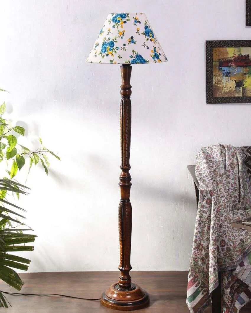 Florals Cotton Conical Wooden Floor Lamp | 14 X 56 inches